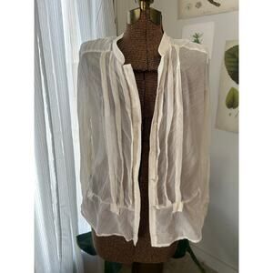 Vintage Womens XL 100% Silk Sheer Button Front Blouse Ivory Romantic Boho
